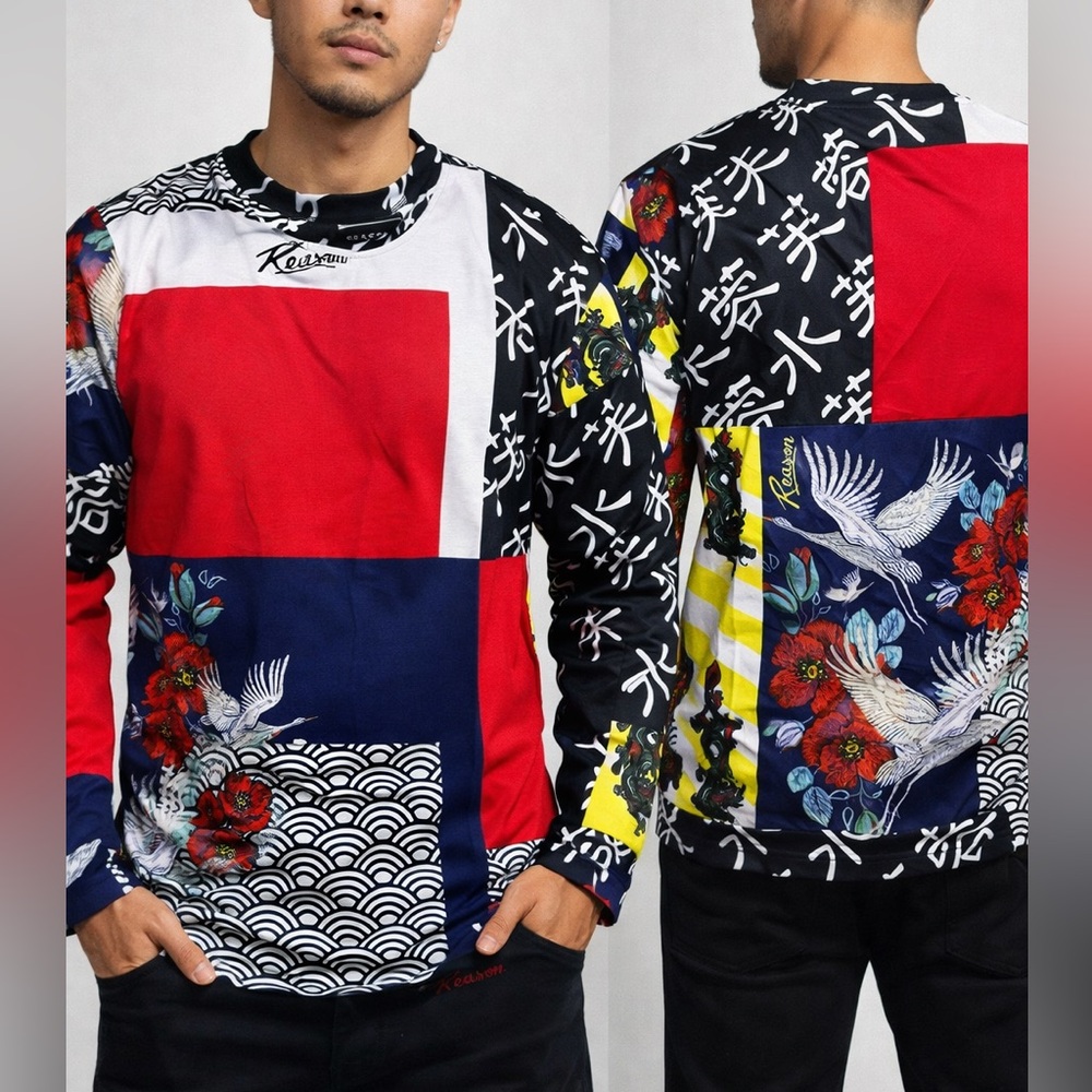 Reason NYC‎ Graphic Patchwork Long Sleeve Shirt multicolor  Floral men’s large